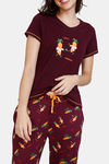 Zivame Fruggies Knit Poly Pyjama Set - Grape Wine — thumbnail 5