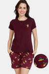 Zivame Fruggies Knit Poly Shorts Set - Grape Wine — thumbnail 1