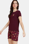 Zivame Fruggies Knit Poly Shorts Set - Grape Wine — thumbnail 2