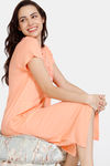 Zivame Z Fun Knit Cotton Knee Length Nightdress - Fresh Salmon — thumbnail 4