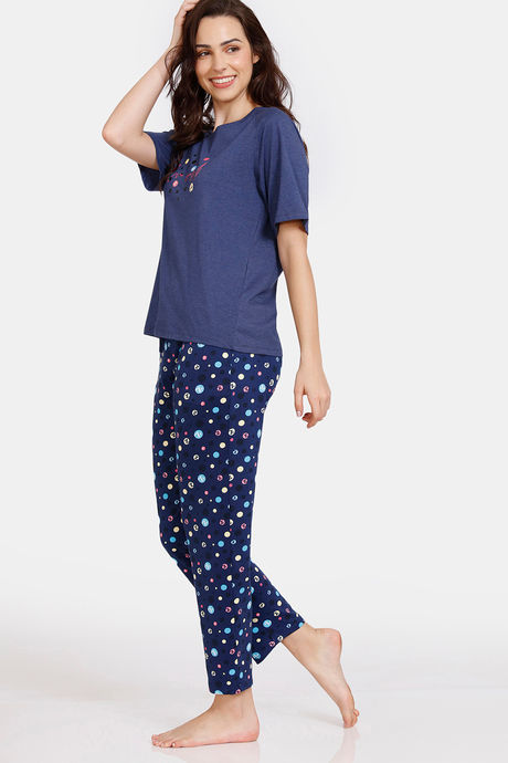 Zivame Z Fun Knit Poly Pyjama Set - Medieval Blue — image 2