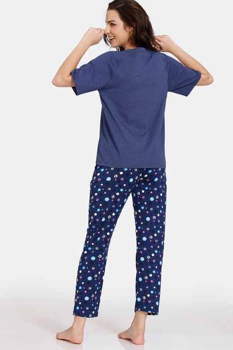 Zivame Z Fun Knit Poly Pyjama Set - Medieval Blue — image 3