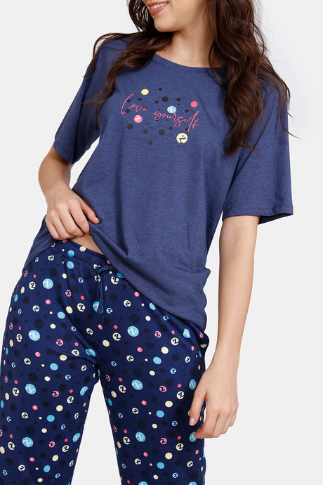 Zivame Z Fun Knit Poly Pyjama Set - Medieval Blue — image 5