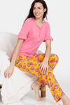 Zivame Blotched Bloom Woven Pyjama Set - Solar Power — thumbnail 4