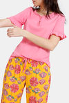 Zivame Blotched Bloom Woven Pyjama Set - Solar Power — thumbnail 5