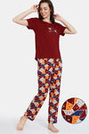 Zivame Zodiac Knit Poly Pyjama Set - Cabernet — thumbnail 1