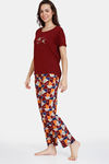 Zivame Zodiac Knit Poly Pyjama Set - Cabernet — thumbnail 2