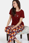 Zivame Zodiac Knit Poly Pyjama Set - Cabernet — thumbnail 4