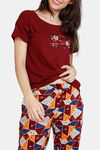 Zivame Zodiac Knit Poly Pyjama Set - Cabernet — thumbnail 5