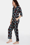 Zivame Color Me Happy Knit Cotton Pyjama Set - Jet Black — thumbnail 2