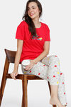 Zivame Color Me Happy Knit Cotton Pyjama Set - Egret — thumbnail 4