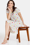 Zivame Color Me Happy Knit Cotton Mid Length Nightdress - Egret — thumbnail 4