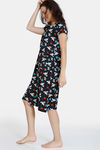 Zivame Color Me Happy Knit Cotton Mid Length Nightdress - Jet Black — thumbnail 2