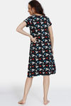 Zivame Color Me Happy Knit Cotton Mid Length Nightdress - Jet Black — thumbnail 3