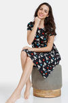Zivame Color Me Happy Knit Cotton Mid Length Nightdress - Jet Black — thumbnail 4