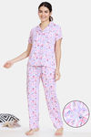 Zivame Pretty Floral Woven Pyjama Set - Violet Tulip — thumbnail 1