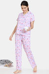 Zivame Pretty Floral Woven Pyjama Set - Violet Tulip — thumbnail 4