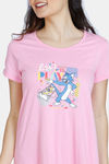 Zivame Tom & Jerry Colour Block Knit Cotton Mid Length Nightdress - Bonbon — thumbnail 5