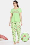 Zivame Pillow Fight Sweet Treat Knit Cotton Pyjama Set - Paradise Green — thumbnail 1