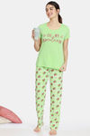 Zivame Pillow Fight Sweet Treat Knit Cotton Pyjama Set - Paradise Green — thumbnail 4