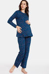 Zivame Maternity Knit Cotton Pyjama Set - Sailor Blue — thumbnail 2