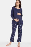 Zivame Maternity Knit Cotton Pyjama Set - Crown Blue — thumbnail 2
