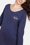 Zivame Maternity Knit Cotton Pyjama Set - Crown Blue — thumbnail 5