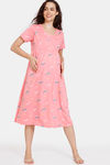 Zivame Maternity Knit Poly Mid Length Nightdress - Pink Icing — thumbnail 2