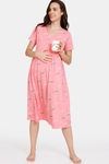 Zivame Maternity Knit Poly Mid Length Nightdress - Pink Icing — thumbnail 4