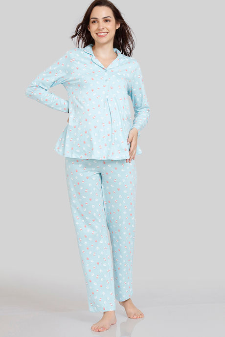 Zivame Maternity Bunny Rolls Knit Cotton Pyjama Set - Plume — image 2
