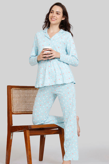 Zivame Maternity Bunny Rolls Knit Cotton Pyjama Set - Plume — image 4