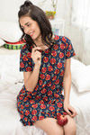 Zivame Tropical Fizz Cotton Knee Length Nightdress - Navy N Print — thumbnail 3