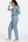 Zivame Miss Daisy Woven Pyjama Set - Baltic Sea — thumbnail 2