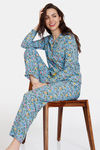 Zivame Miss Daisy Woven Pyjama Set - Baltic Sea — thumbnail 4