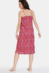 Zivame Miss Daisy Woven Mid Length Nightdress - Very Berry — thumbnail 3