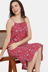 Zivame Miss Daisy Woven Mid Length Nightdress - Very Berry — thumbnail 4