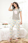 Zivame Tropical Fizz Knit Cotton Pyjama Set- Grey N White — thumbnail 1