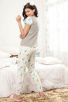 Zivame Tropical Fizz Knit Cotton Pyjama Set- Grey N White — thumbnail 2