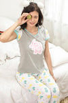 Zivame Tropical Fizz Knit Cotton Pyjama Set- Grey N White — thumbnail 4