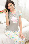 Zivame Tropical Fizz Knit Cotton Pyjama Set- Grey N White — thumbnail 5