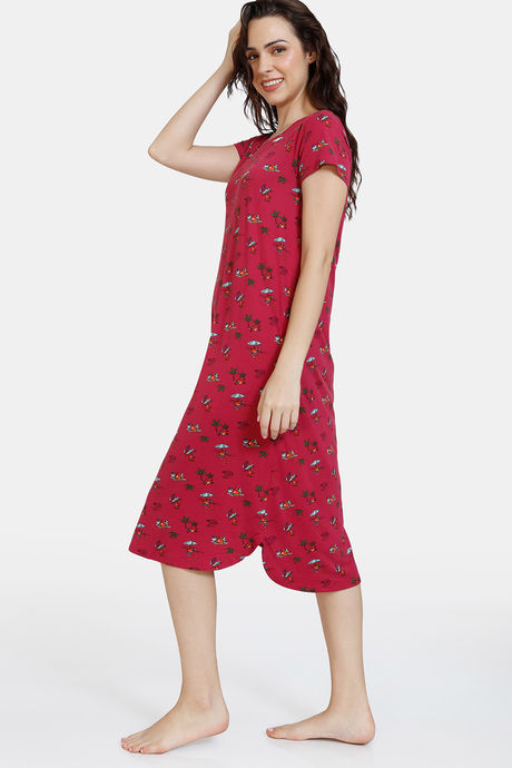 Zivame Summertime Knit Cotton Lifewear Dress - Sangria — image 2