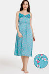 Zivame Sprigged Florals Woven Mid Length Nightdress - Tile Blue — thumbnail 1