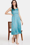 Zivame Sprigged Florals Woven Mid Length Nightdress - Tile Blue — thumbnail 4
