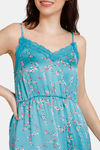 Zivame Sprigged Florals Woven Mid Length Nightdress - Tile Blue — thumbnail 5