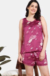 Zivame Sprigged Florals Woven Shorts Set - Cerise — thumbnail 1