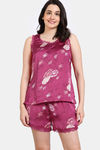 Zivame Sprigged Florals Woven Shorts Set - Cerise — thumbnail 2