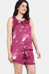 Zivame Sprigged Florals Woven Shorts Set - Cerise — thumbnail 3