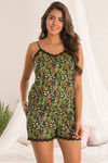 Zivame Flowers N Frills Viscose Shorts Set - Black N Print — thumbnail 1