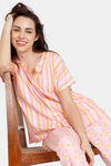 Zivame Ikat Knit Cotton Pyjama Set - Candy Pink — thumbnail 4