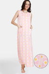 Zivame Ikat Knit Cotton Full Length Nightdress - Candy Pink — thumbnail 1